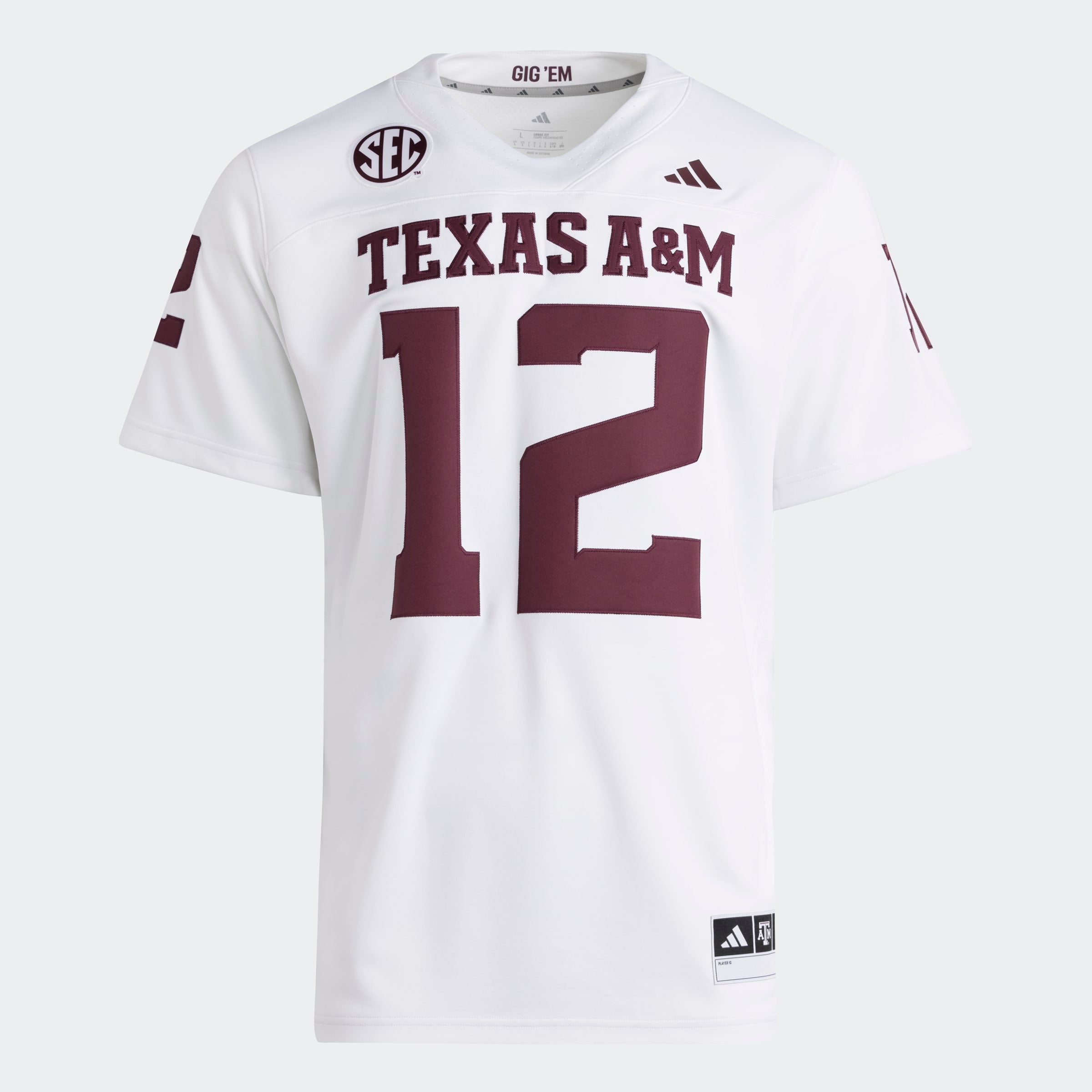 adidas Men's NCAA #12 Texas A&M Aggies Premier Jersey, White, 2XL