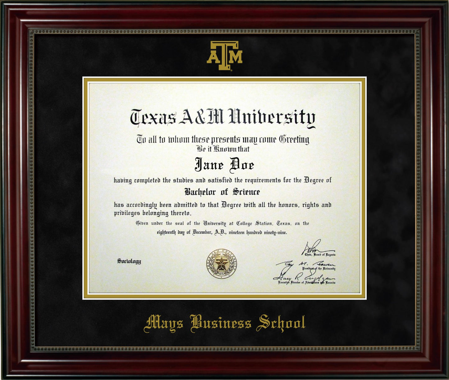 MAYS BUSINESS SCHOOL FRAME: Beaded Cherry Black Mat w/ Block ATM (CUSTOM PREORDER)