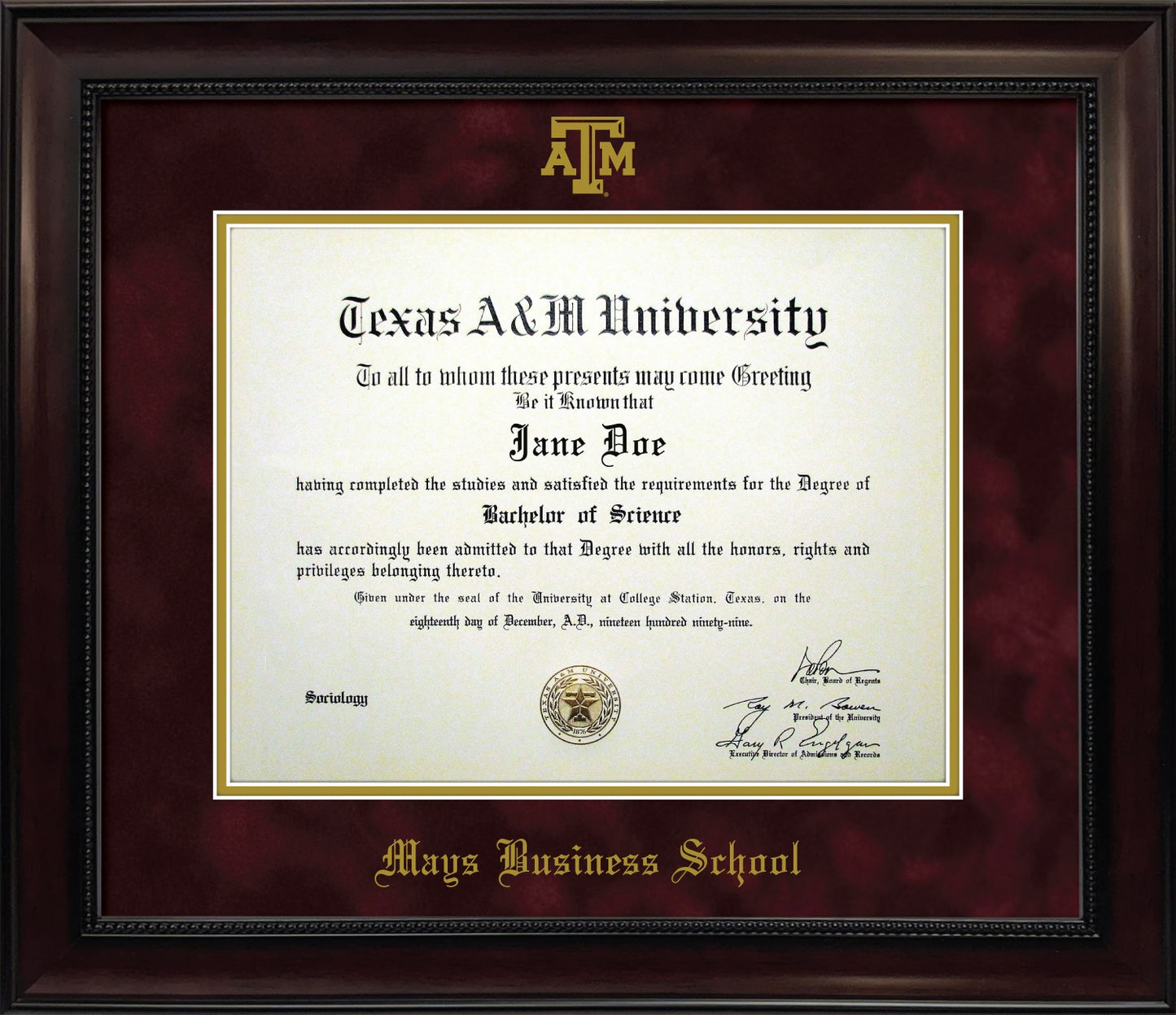 MAYS BUSINESS SCHOOL FRAME: Dark Beaded Mahogany w/ Maroon Mat & Block ATM (2460604)