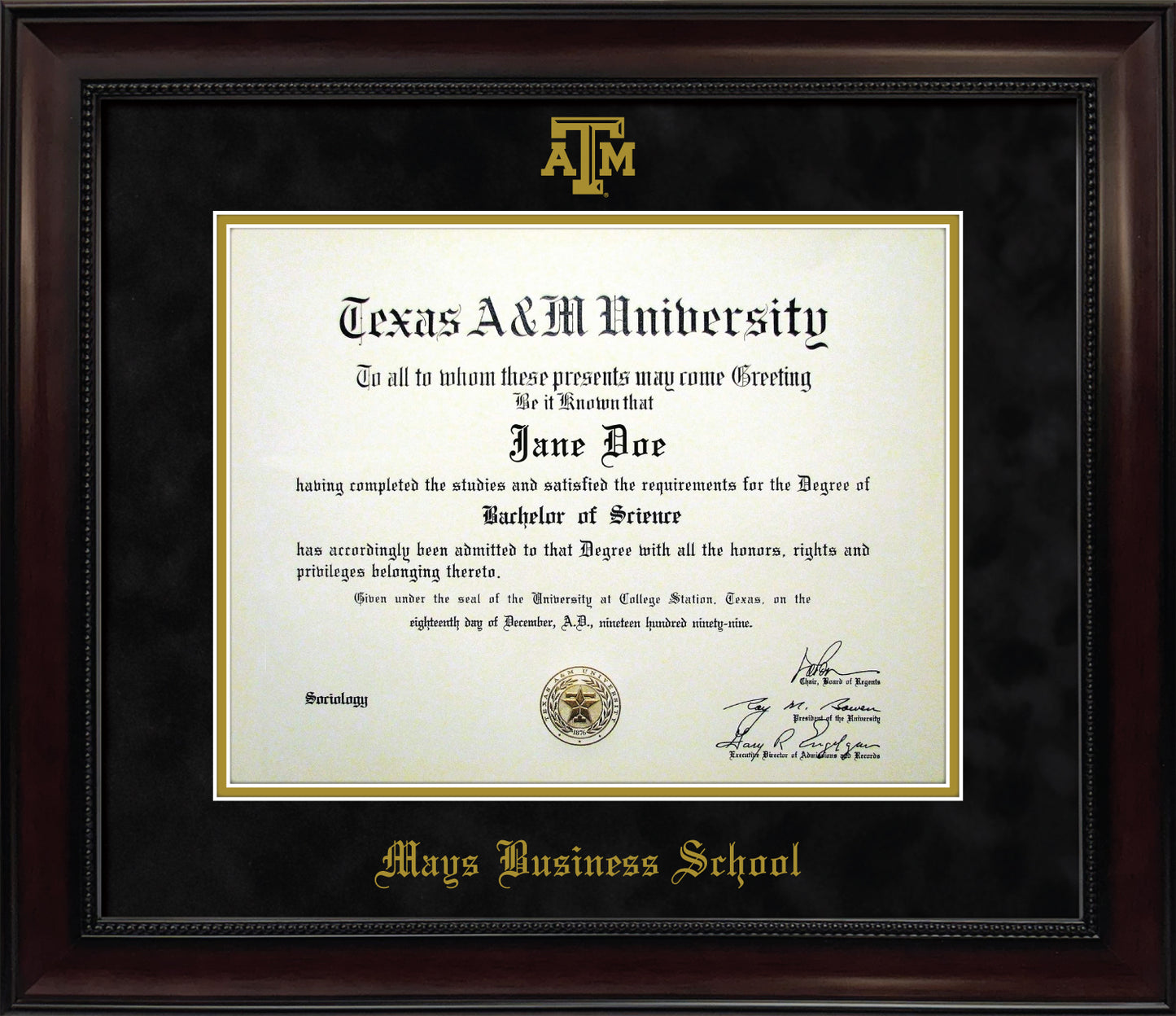 MAYS BUSINESS SCHOOL FRAME: Dark Beaded Mahogany w/ Black Mat & Block ATM