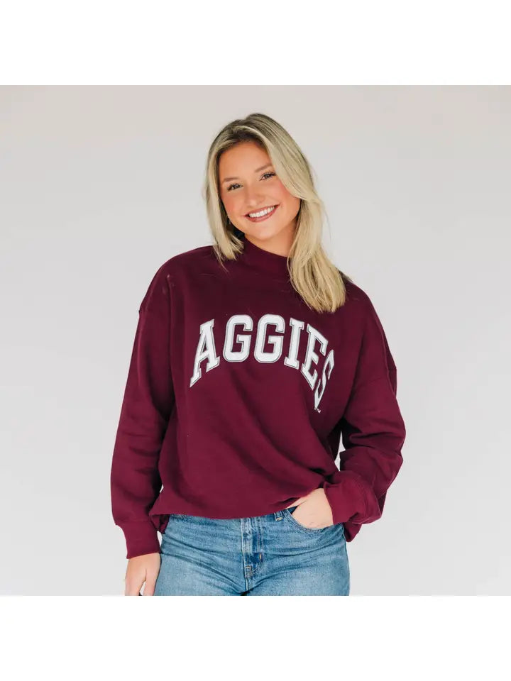 Madi Classic Mockneck Aggies Applique - TXAG Store 