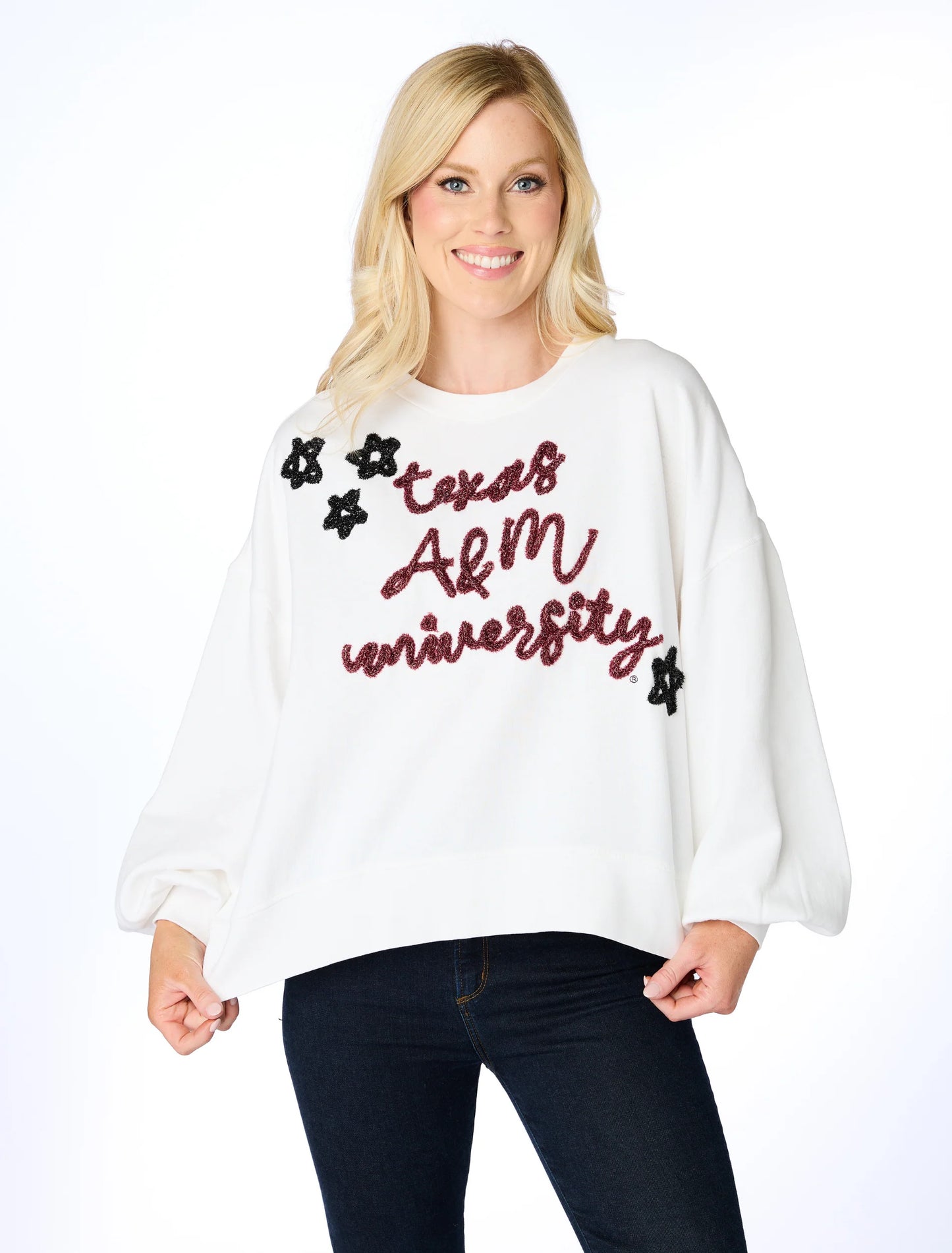 The Texas A&M Glitter Script Balloon Pullover