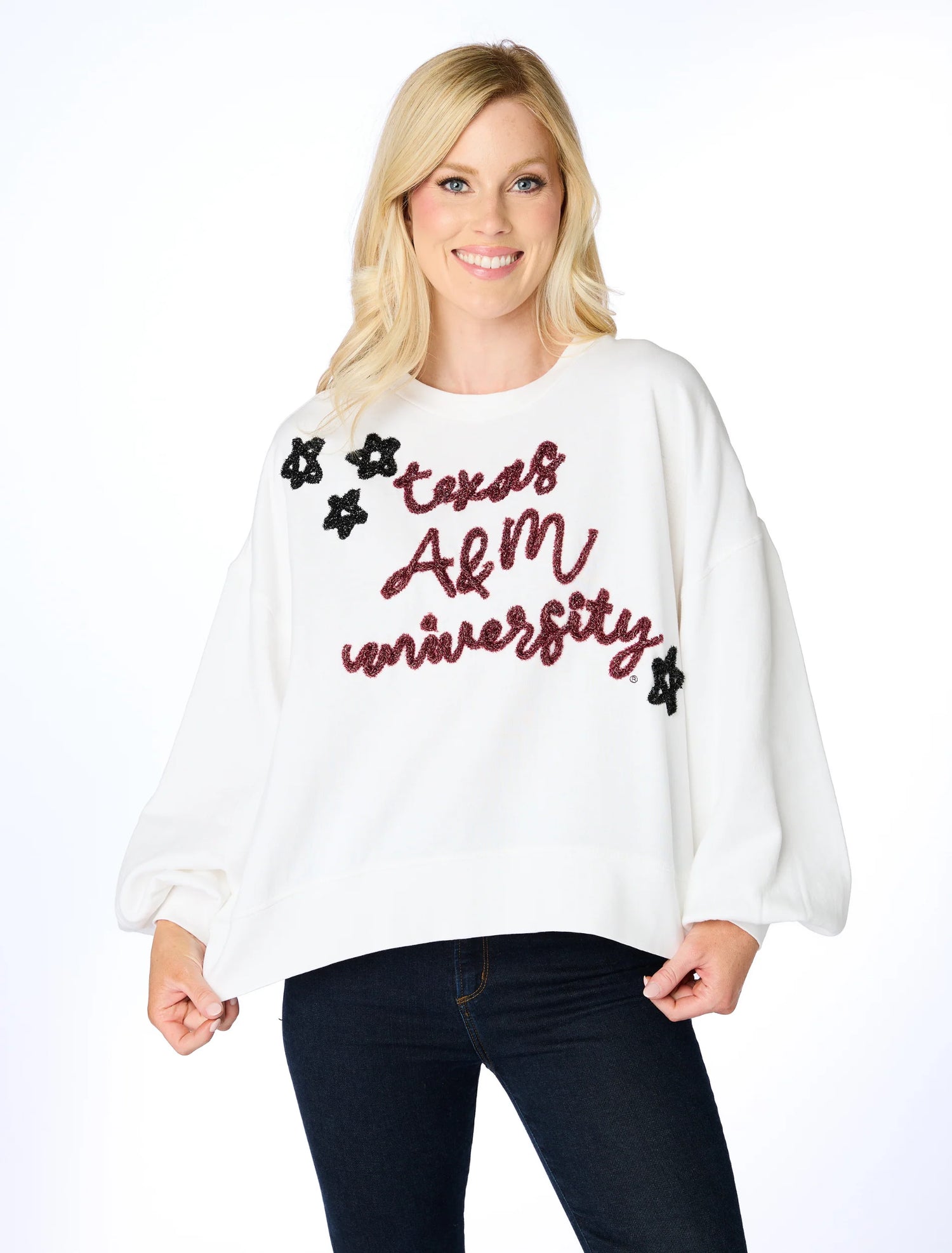 The Texas A&M Glitter Script Balloon Pullover*** - TXAG Store 