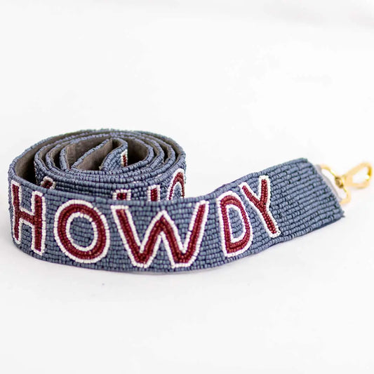Howdy Beaded Purse Strap Gray & Maroon