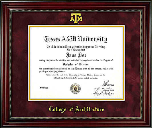 College of Architecture Diploma Frame: Beaded Cherry/ Maroon Mat/ ATM