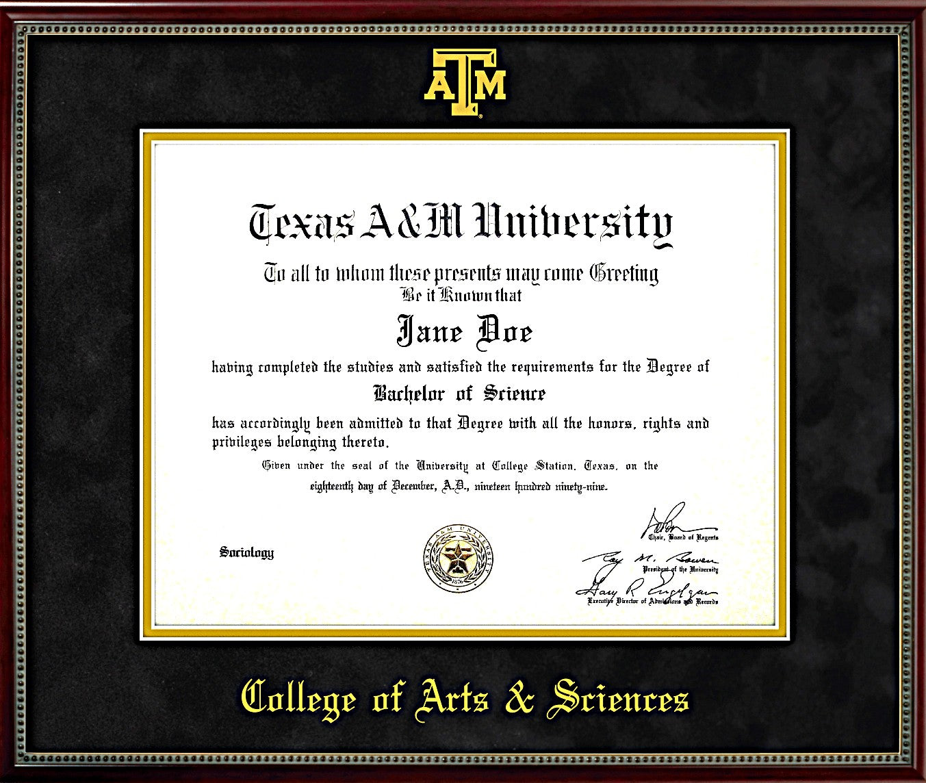 College of Arts & Sciences Diploma Frame: Beaded Cherry/ Black Mat/ ATM