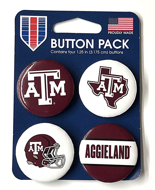 Texas A&M Button - 4 Pack - 1 1/4 in round