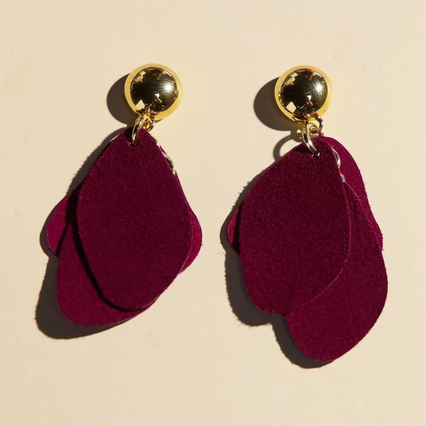 Maroon Suede Leather Drop Earrings - TXAG Store 