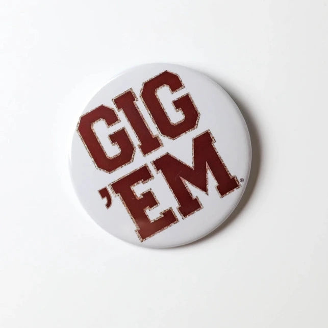 Gameday Button - White Gig 'Em