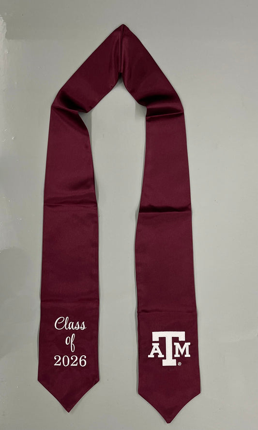 Graduation Stole of Gratitude with Class of 2026 Monogram