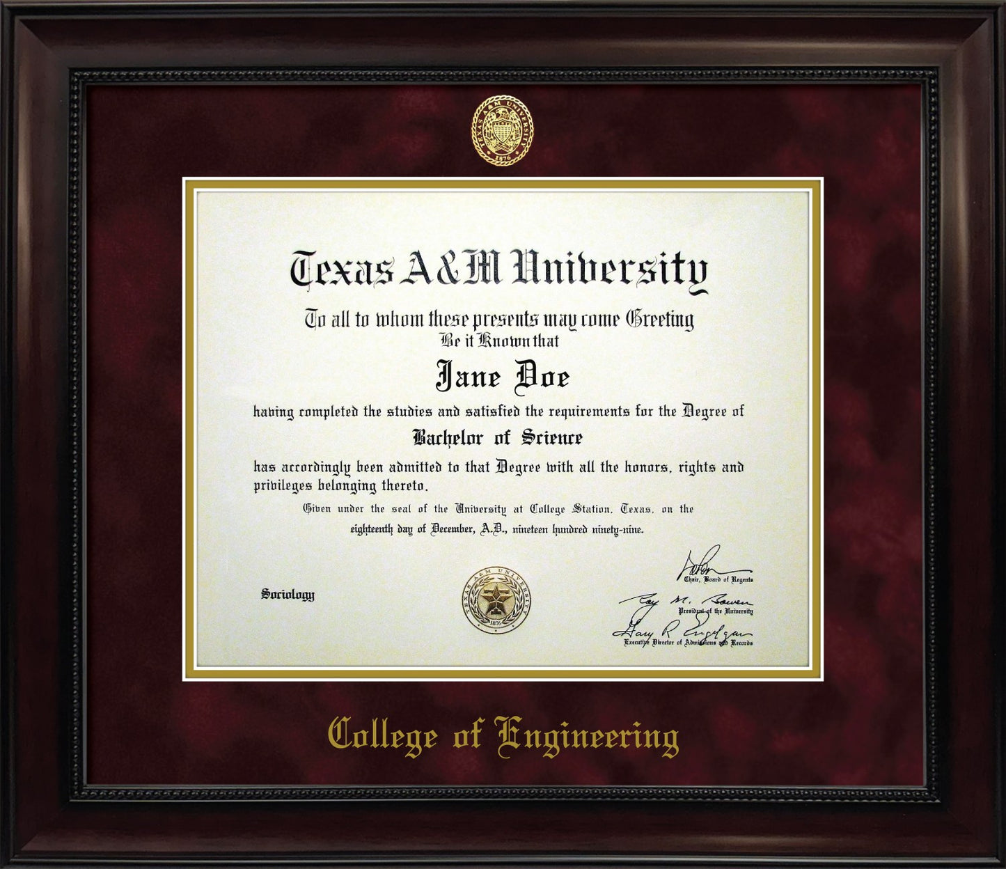 ENGINEERING FRAME: Dark Beaded Mahogany w/ Maroon Mat & Ring Crest Seal