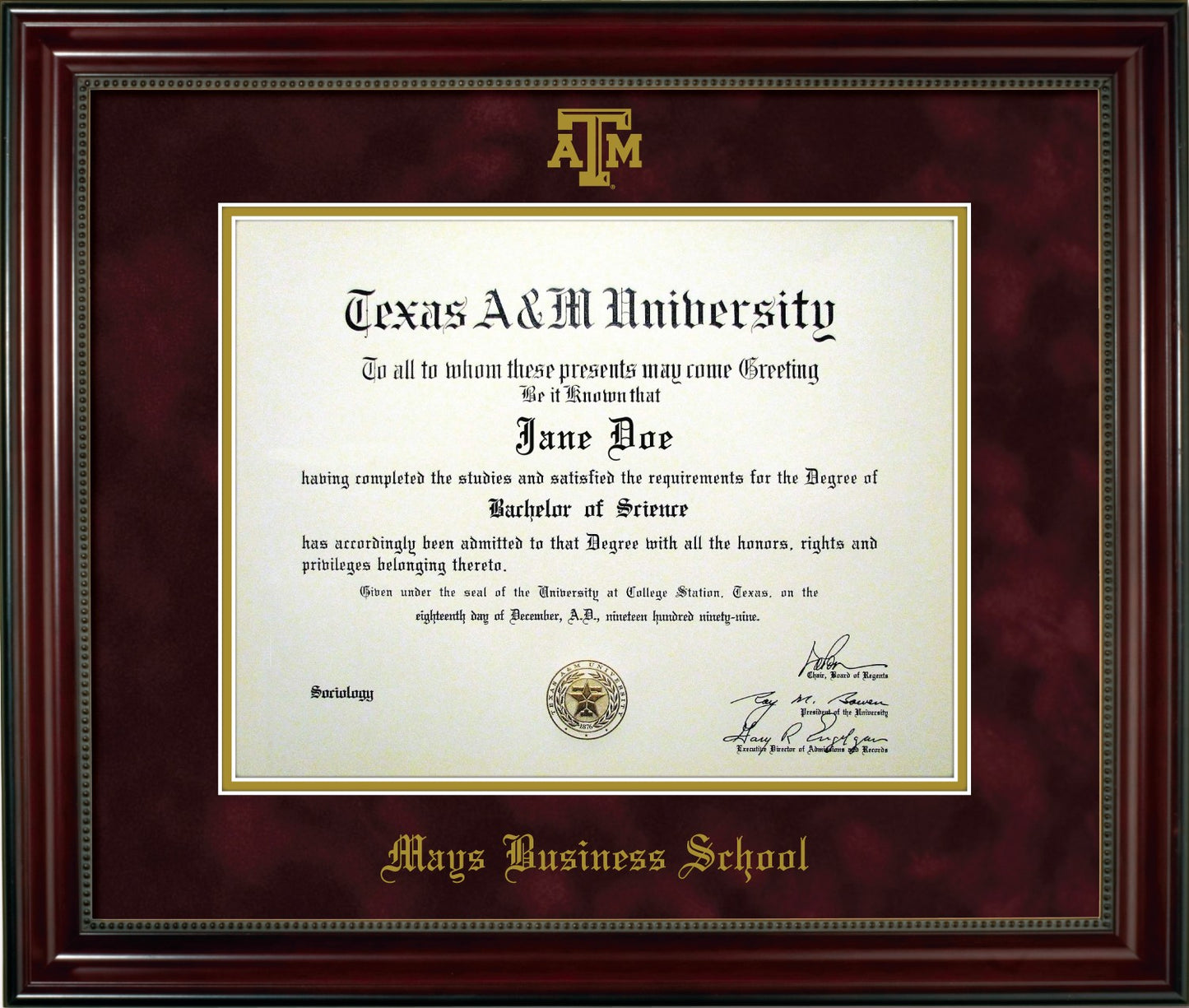 MAYS BUSINESS SCHOOL FRAME: Beaded Cherry Maroon Mat with Embossed ATM