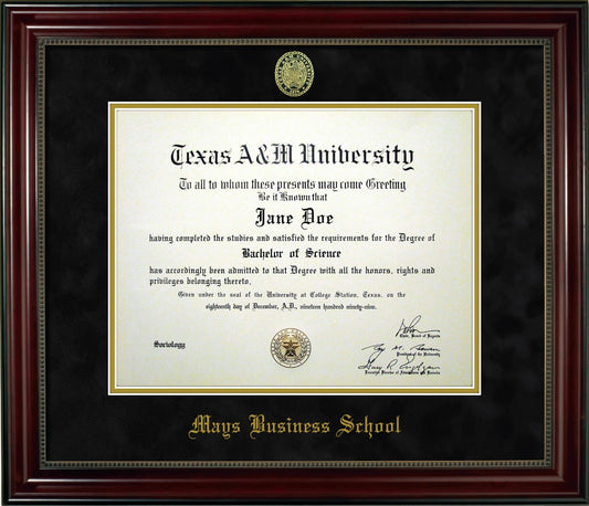 MAYS BUSINESS SCHOOL FRAME: Beaded Cherry Black Mat w/ Ring Crest Seal