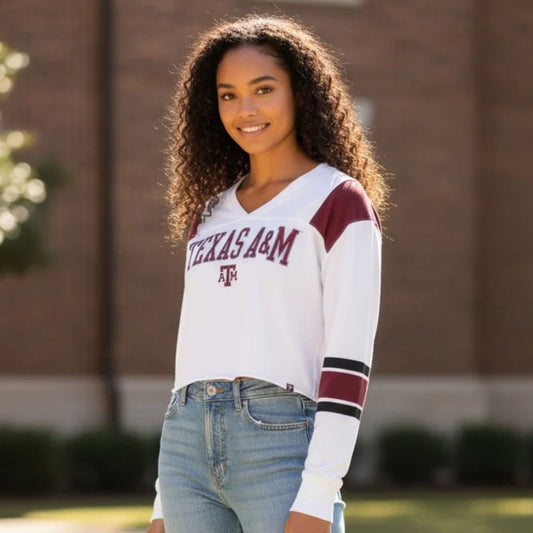 Ladies Cropped Rugby L/S Tee