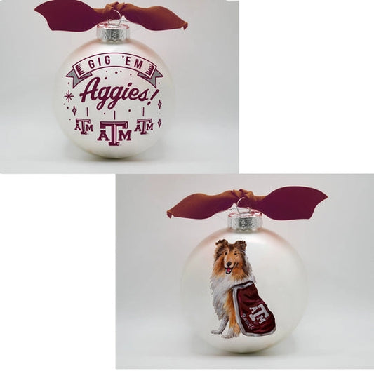 Texas A&M Reveille Glass Ball Ornament