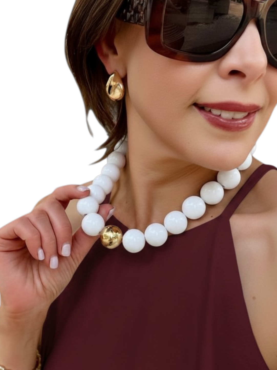 Maroon Gameday Chunky Beaded Necklace - White