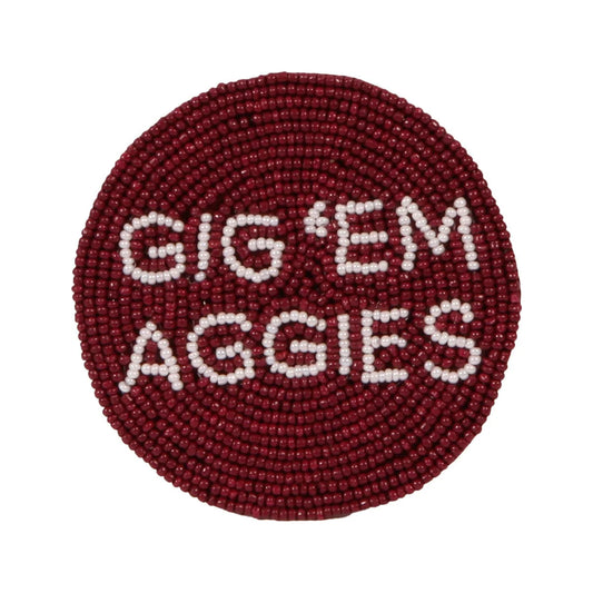 Gig 'Em Beaded Button