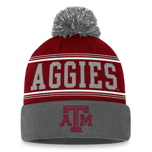 Texas A&M Beanie - Maroon/Grey Pom