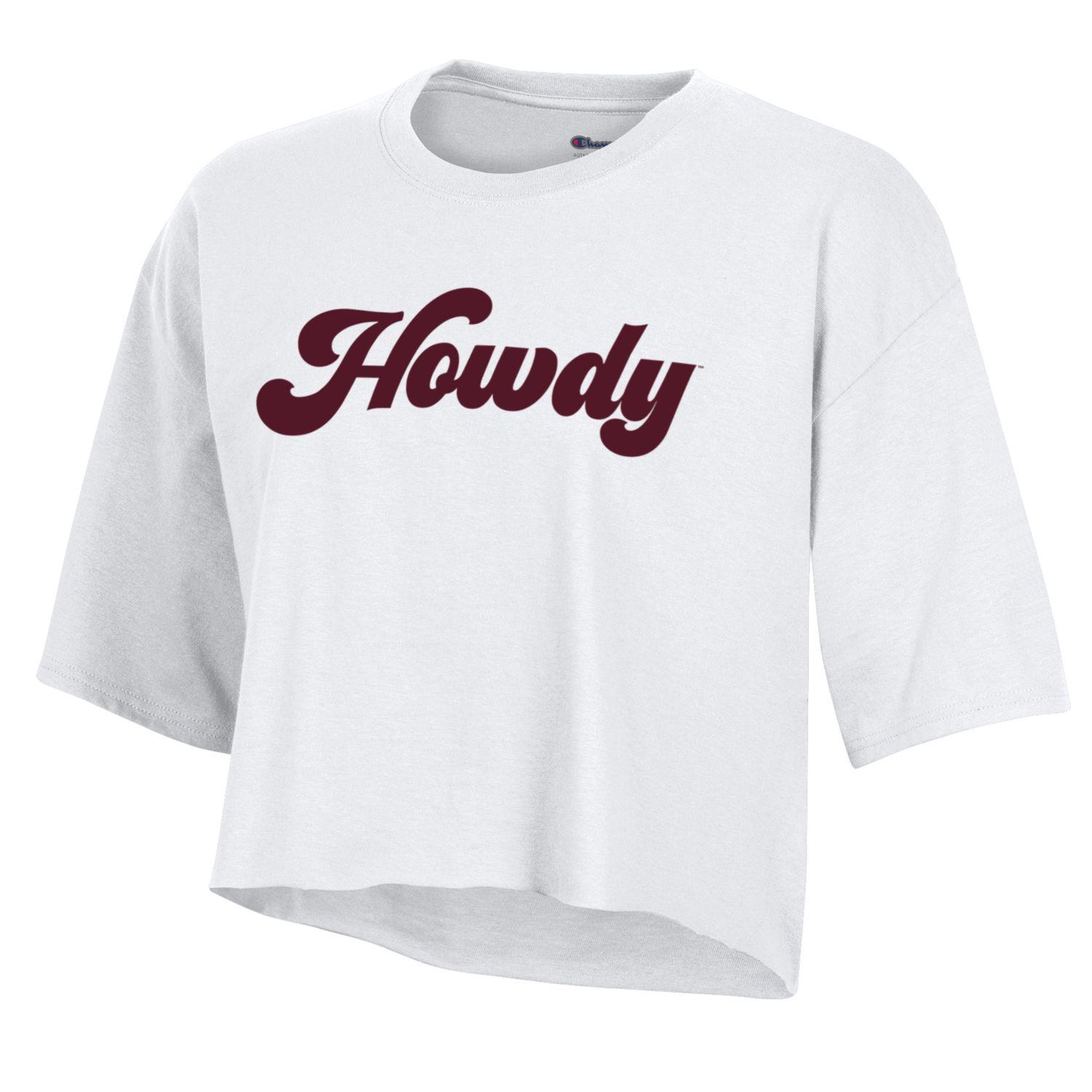 Texas A&M Women's Boyfriend Crop Tee - White Howdy