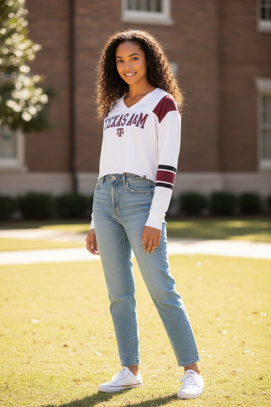 Ladies Cropped Rugby L/S Tee