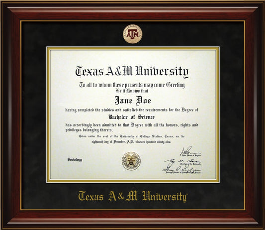 Glossy Mahogany, Black Mat, with ATM Medallion Diploma Frame