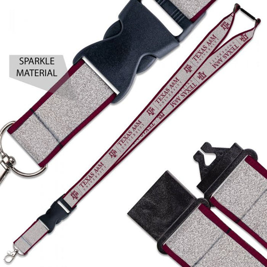 Texas A&M Lanyard w/ Buckle Glitter 1"