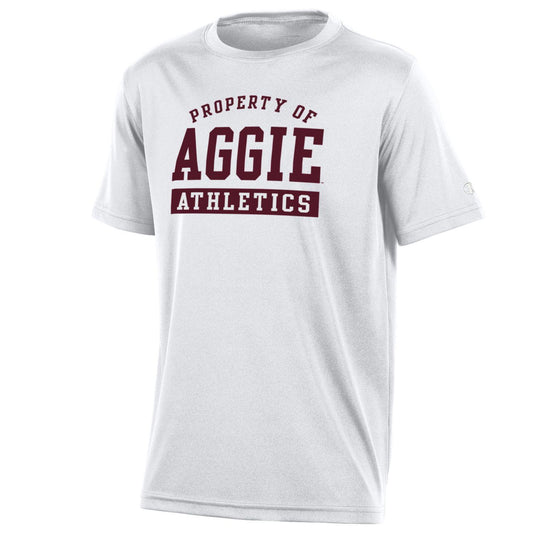 Youth White Athletic Tee by Champion - Property Of Aggie Athletics